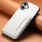 For iPhone 16 Crocodile Texture Card Bag Design Full Coverage Phone Case(White) - 2