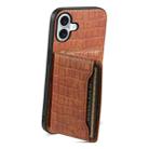 For iPhone 16 Plus Crocodile Texture Card Bag Design Full Coverage Phone Case(Brown) - 3