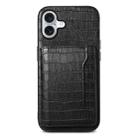 For iPhone 16 Plus Crocodile Texture Card Bag Design Full Coverage Phone Case(Black) - 1