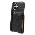 For iPhone 16 Plus Crocodile Texture Card Bag Design Full Coverage Phone Case(Black) - 3