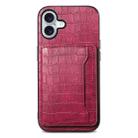 For iPhone 16 Plus Crocodile Texture Card Bag Design Full Coverage Phone Case(Red) - 1