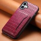 For iPhone 16 Plus Crocodile Texture Card Bag Design Full Coverage Phone Case(Red) - 2