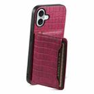 For iPhone 16 Plus Crocodile Texture Card Bag Design Full Coverage Phone Case(Red) - 3