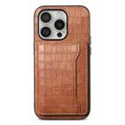 For iPhone 16 Pro Crocodile Texture Card Bag Design Full Coverage Phone Case(Brown) - 1