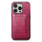 For iPhone 16 Pro Crocodile Texture Card Bag Design Full Coverage Phone Case(Red) - 1