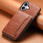 For iPhone 17 Crocodile Texture Card Bag Design Full Coverage Phone Case(Brown) - 2