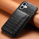 For iPhone 17 Crocodile Texture Card Bag Design Full Coverage Phone Case(Black) - 2