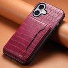 For iPhone 17 Crocodile Texture Card Bag Design Full Coverage Phone Case(Red) - 2
