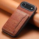 For iPhone 17 Air Crocodile Texture Card Bag Design Full Coverage Phone Case(Brown) - 2