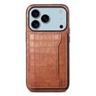 For iPhone 17 Pro Max Crocodile Texture Card Bag Design Full Coverage Phone Case(Brown) - 1