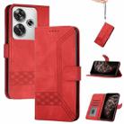 For Xiaomi Poco F6 / Redmi Turbo 3 Cubic Skin Feel Flip Leather Phone Case(Red) - 1