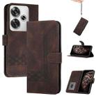 For Redmi Turbo 3 / Xiaomi Poco F6 Cubic Skin Feel Flip Leather Phone Case(Brown) - 1