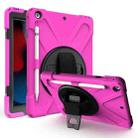 For iPad 10.2 2021 / 2020 / 2019 Shockproof Colorful Silicone + PC Protective Case with Holder & Shoulder Strap & Hand Strap & Pen Slot(Pink) - 1