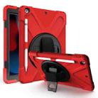 For iPad 10.2 2021 / 2020 / 2019 Shockproof Colorful Silicone + PC Protective Case with Holder & Shoulder Strap & Hand Strap & Pen Slot(Red) - 1