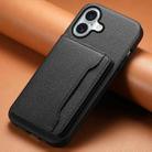 For iPhone 16 Calf Texture Card Bag Design Full Coverage Phone Case(Black) - 2