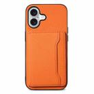 For iPhone 16 Calf Texture Card Bag Design Full Coverage Phone Case(Orange) - 1