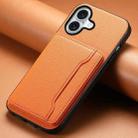 For iPhone 16 Calf Texture Card Bag Design Full Coverage Phone Case(Orange) - 2