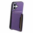 For iPhone 16 Calf Texture Card Bag Design Full Coverage Phone Case(Purple) - 3