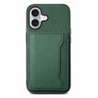 For iPhone 16 Calf Texture Card Bag Design Full Coverage Phone Case(Green) - 1