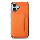 For iPhone 16 Plus Calf Texture Card Bag Design Full Coverage Phone Case(Orange) - 1