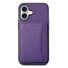 For iPhone 16 Plus Calf Texture Card Bag Design Full Coverage Phone Case(Purple) - 1