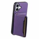 For iPhone 16 Plus Calf Texture Card Bag Design Full Coverage Phone Case(Purple) - 3