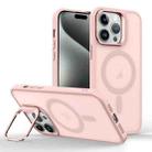 For iPhone 15 Pro Max Magsafe Skin Feel Lens Holder Phone Case(Pink) - 1