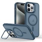 For iPhone 15 Pro Magsafe Skin Feel Lens Holder Phone Case(Dark Blue) - 1