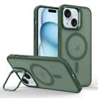 For iPhone 15 Plus Skin Feel Lens Holder Magsafe Phone Case(Deep Green) - 1