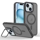 For iPhone 15 Magsafe Skin Feel Lens Holder Phone Case(Titanium Black) - 1