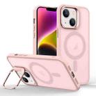 For iPhone 14 Plus Skin Feel Lens Holder Magsafe Phone Case(Pink) - 1