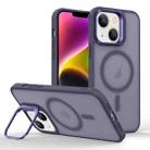 For iPhone 14 Plus Magsafe Skin Feel Lens Holder Phone Case(Deep Purple) - 1