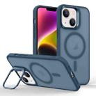 For iPhone 14 Magsafe Skin Feel Lens Holder Phone Case(Dark Blue) - 1