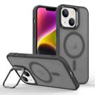 For iPhone 14 Magsafe Skin Feel Lens Holder Phone Case(Titanium Black) - 1