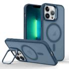 For iPhone 13 Pro Magsafe Skin Feel Lens Holder Phone Case(Dark Blue) - 1