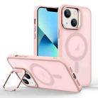For iPhone 13 Magsafe Skin Feel Lens Holder Phone Case(Pink) - 1
