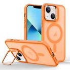 For iPhone 13 Magsafe Skin Feel Lens Holder Phone Case(Orange) - 1