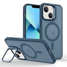 For iPhone 13 Magsafe Skin Feel Lens Holder Phone Case(Dark Blue) - 1