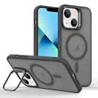 For iPhone 13 mini Magsafe Skin Feel Lens Holder Phone Case(Titanium Black) - 1