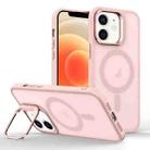 For iPhone 12 Magsafe Skin Feel Lens Holder Phone Case(Pink) - 1