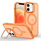 For iPhone 12 Magsafe Skin Feel Lens Holder Phone Case(Orange) - 1