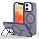 For iPhone 12 Skin Feel Lens Holder Magsafe Phone Case(Deep Purple) - 1