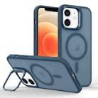 For iPhone 12 Magsafe Skin Feel Lens Holder Phone Case(Dark Blue) - 1