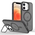 For iPhone 12 Magsafe Skin Feel Lens Holder Phone Case(Titanium Black) - 1