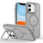 For iPhone 11 Magsafe Skin Feel Lens Holder Phone Case(Titanium Grey) - 1