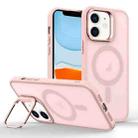 For iPhone 11 Skin Feel Lens Holder Magsafe Phone Case(Pink) - 1