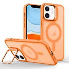 For iPhone 11 Magsafe Skin Feel Lens Holder Phone Case(Orange) - 1