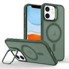 For iPhone 11 Magsafe Skin Feel Lens Holder Phone Case(Deep Green) - 1