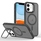 For iPhone 11 Magsafe Skin Feel Lens Holder Phone Case(Titanium Black) - 1