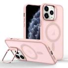 For iPhone 11 Pro Skin Feel Lens Holder Magsafe Phone Case(Pink) - 1